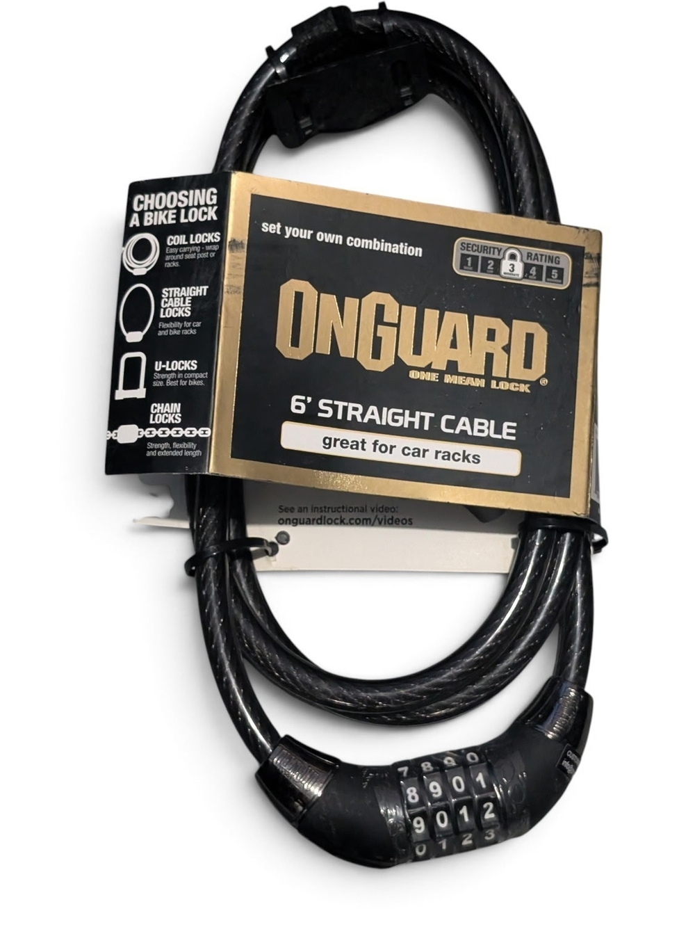 6' Straight Cable Combination Lock — Black